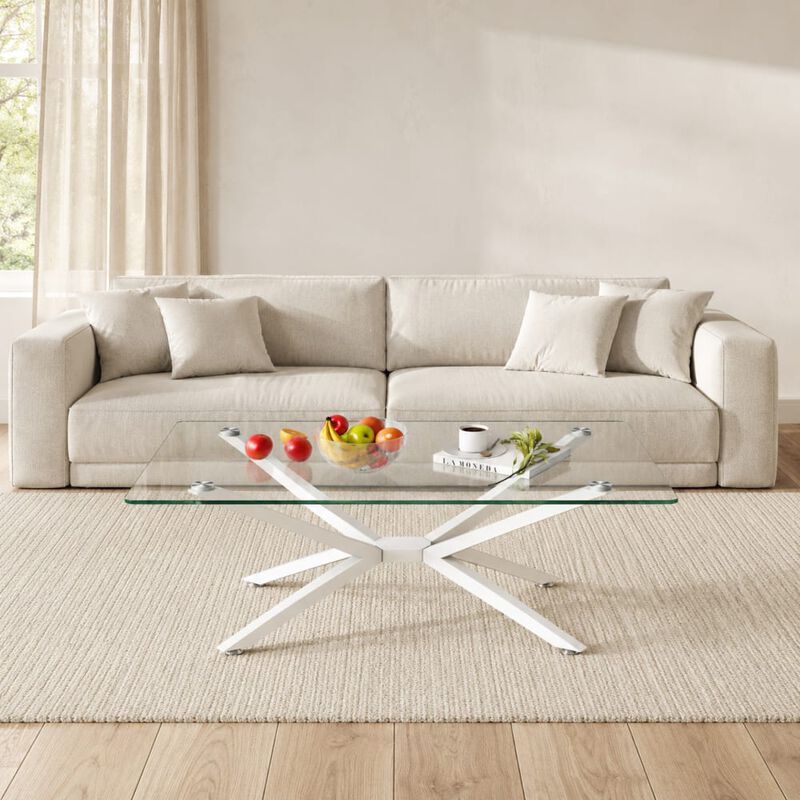 GOODSILO Rectangular Tempered Glass Coffee Table with Metal Legs, Adjustable Feet for Living Room and Office Use image number 3