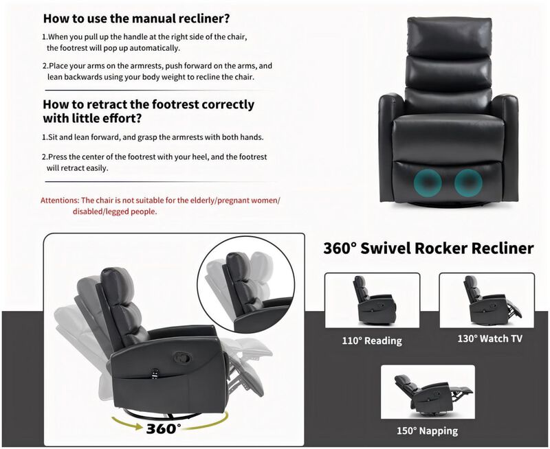 Pobeld Heat Massage Manual Recliner Chair image number 3