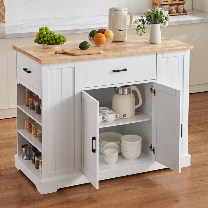 Serving Cart with Storage Cabinet, Drawer, and Shelves for Kitchen or Dining Room