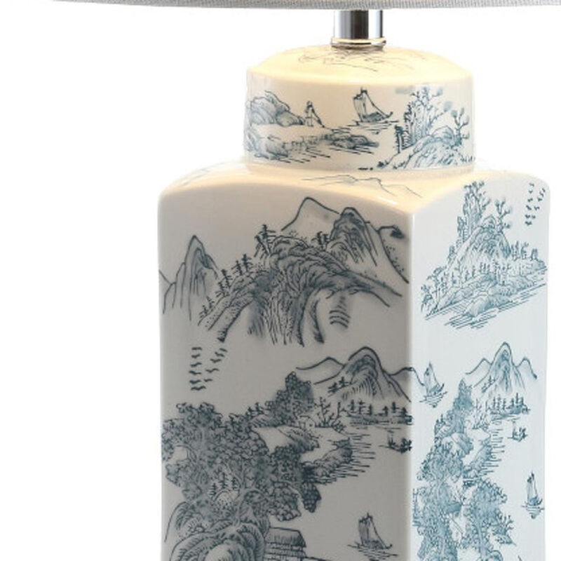 HomeRoots 25" Blue And White Table Lamp With Drum Shade image number 4
