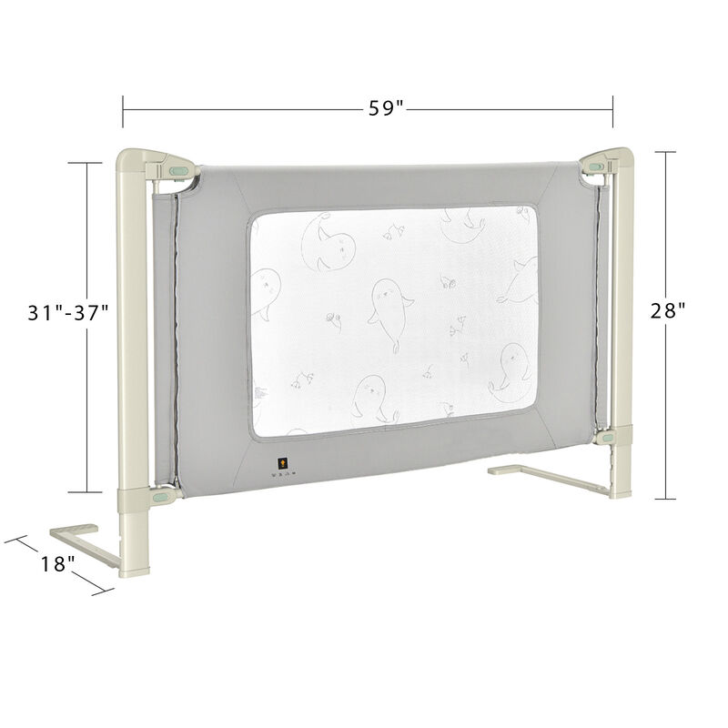 Toddler Bed Rail Guard with Adjustable Height and Secure Safety Lock for Bed-Grey image number 2
