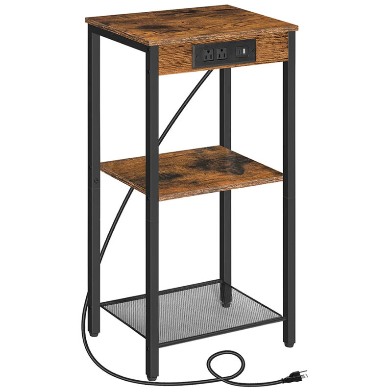 Tall Side Table with Charging Station, 3 Tier End Table with Storage Shelves image number 0
