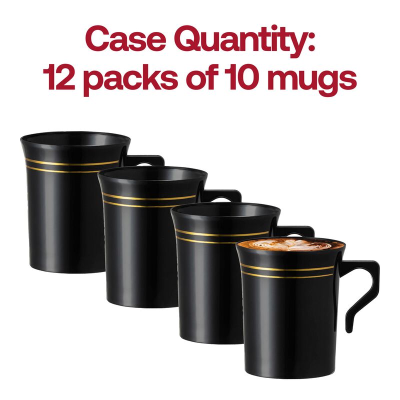 8 oz. Black with Gold Edge Rim Round Plastic Coffee Mugs (120 Mugs) image number 5