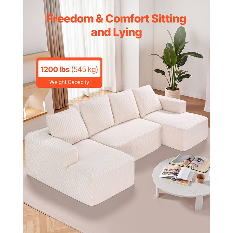 Corduroy Modular Sectional Couch with Chaise and Soft Cushions for Living Room
