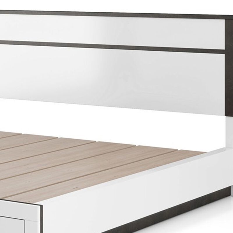 Queen Bedroom Set, White, Metallic Gray Wood, 3 Piece Set with 2 Nightstands image number 3
