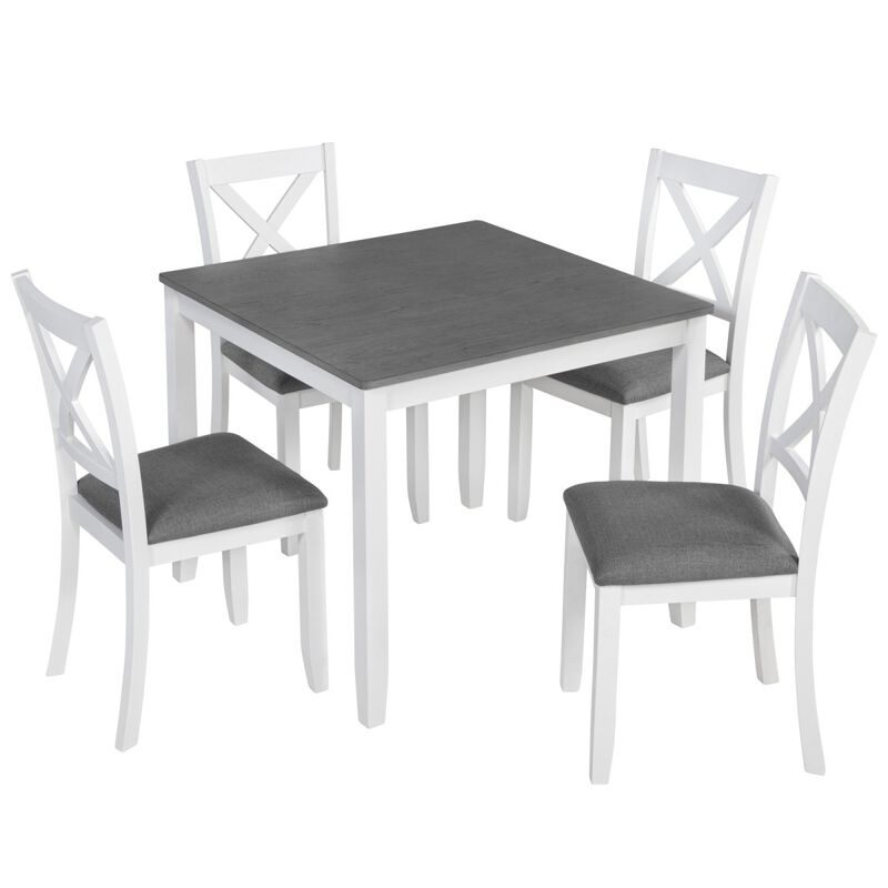 5 Piece Wooden Dining Table Set with 4 Chairs, square dining table set for 4, modern dining table set for kitchen, dining room table set image number 0