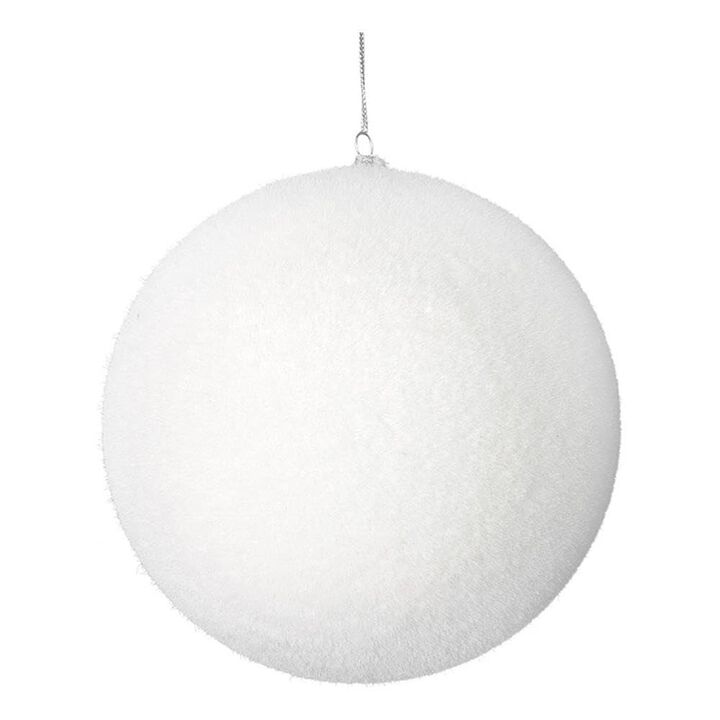 Vickerman 5" Plastic Ball Ornaments with Metal Cap in Flocked White (Set of 4)