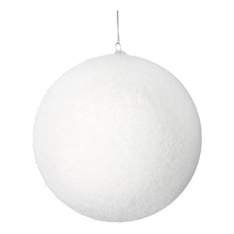 Vickerman 5" Plastic Ball Ornaments with Metal Cap in Flocked White (Set of 4) image number 0