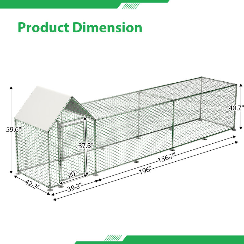 16x3FT Metal Chicken Coop Run Backyard Hen House Poultry Habitat Cage w/Cover image number 3