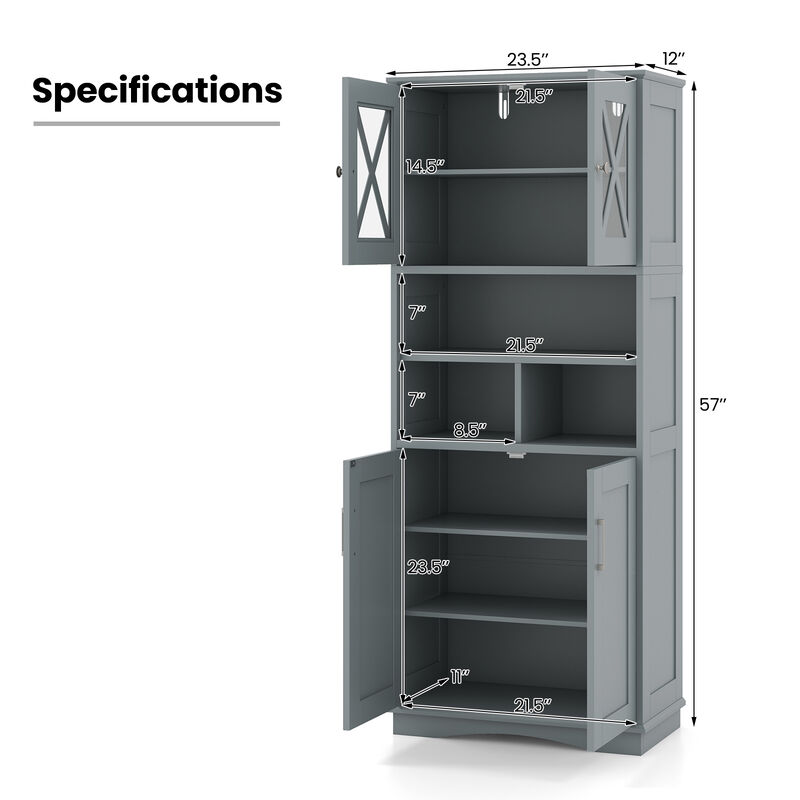 Large Bathroom Storage Cabinet with Acrylic Doors and 3 Open Compartments