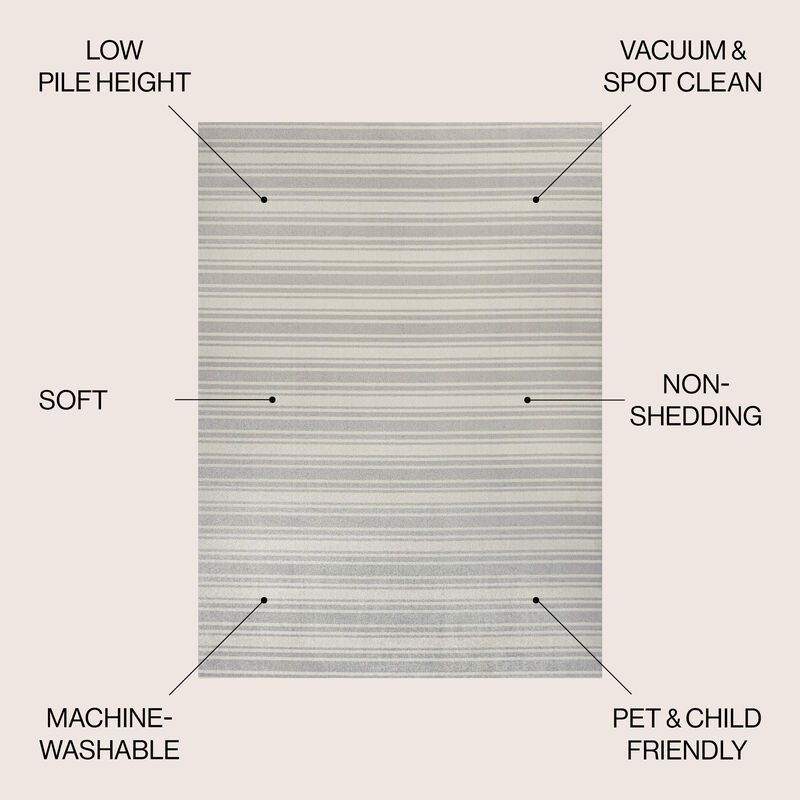Fawning Two-Tone Striped Classic Low-Pile Machine-Washable Area Rug