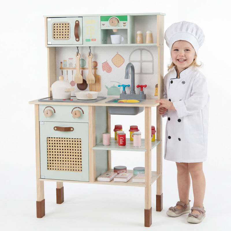 Kids Wooden Retro Play Kitchen Set with Lights Sounds and Accessories-Green image number 6