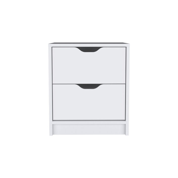 Wood-Style Nightstand with 2 Drawers – Faux Wood Bedside Table