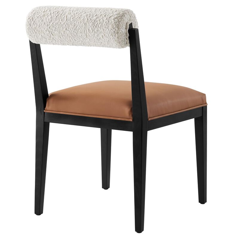 Modway Kai Upholstered Dining Chair with Wood Legs in Pearl Tan Black - Modern Dining Room Chair with Boucle Fabric Backrest and Faux Leather Seat - Wood Fabric Side Chair for Dining Room, Kitchen image number 6