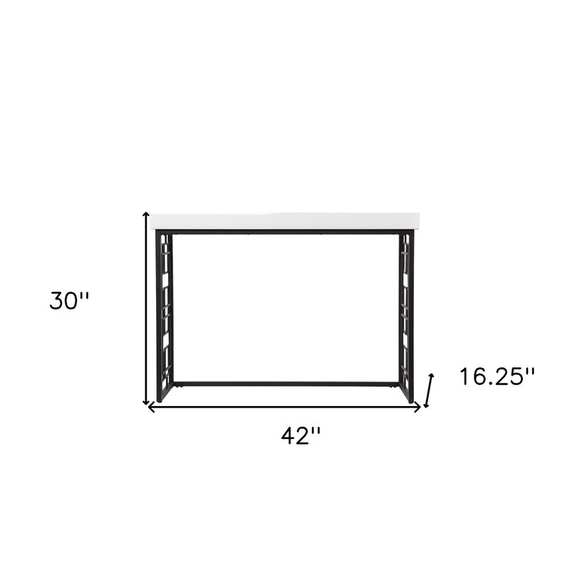 HomeRoots 42" White and Black Glass and Metal Sled Console Table image number 5