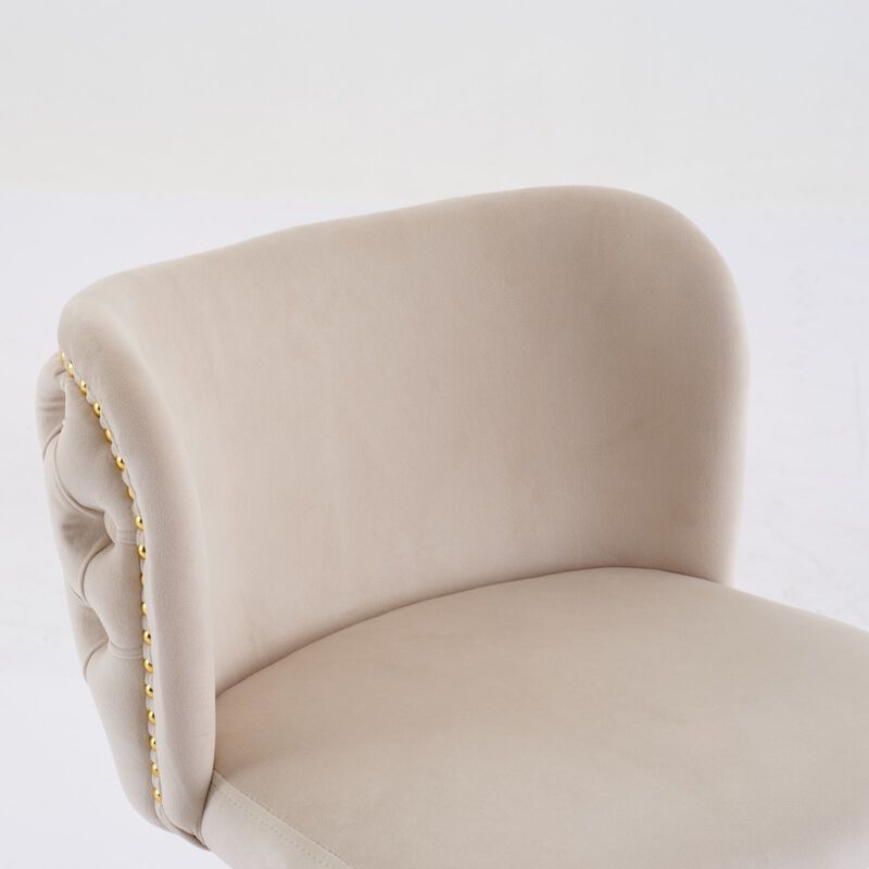 Clihome Swivel Barstools Adjusatble Seat Height With Gold-plating Base, Classic Velvet Upholstered Bar Stools with the whole Back Tufted, for Home image number 4