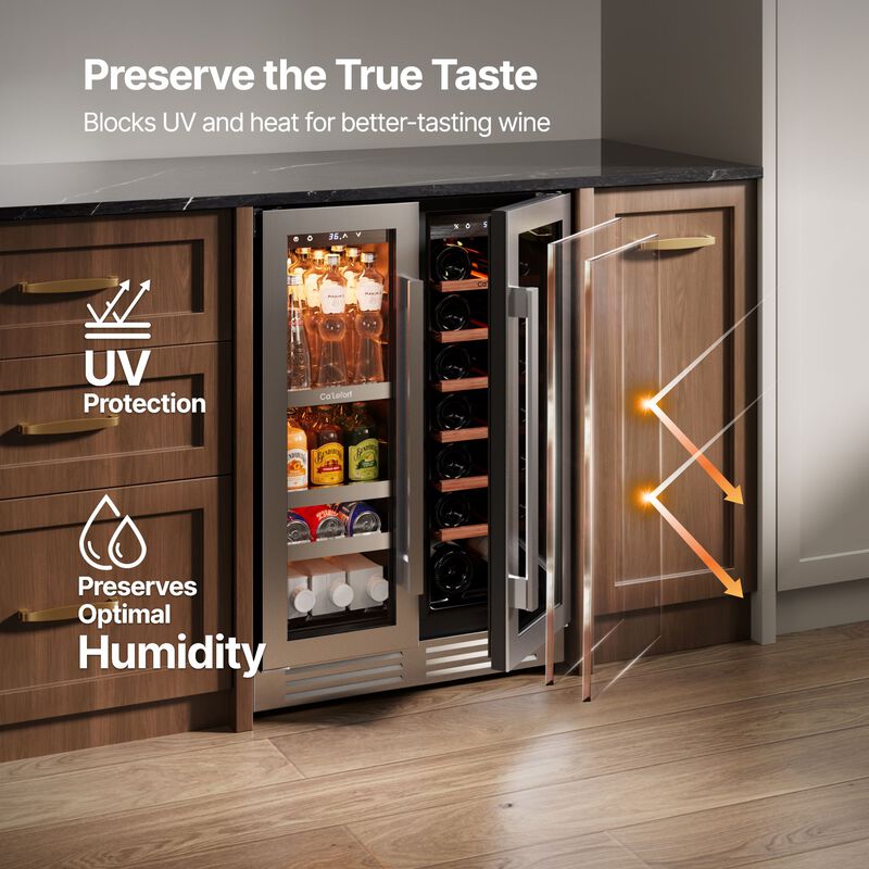 24 Inch Wine and Beverage Refrigerator, 3 Color LED, Dual Zone Wine Fridge,20 Bottles &60 Cans,Built-in Beverage Cooler image number 2