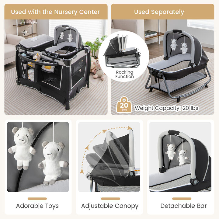 4-in-1 Convertible Portable Baby Play yard with Toys and Music Player
