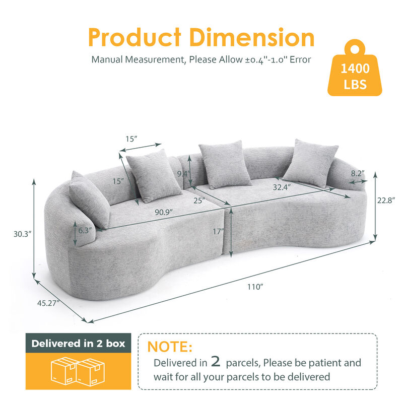 TATEUS 30D High-Density Chenille Curved Modular Sectional