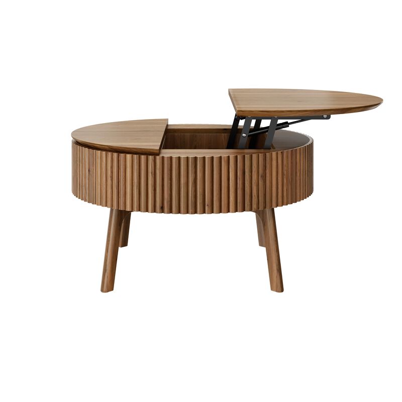 Whisen 30.3" Round Lift-Top Coffee Table, Solid Wood Mid-Century Modern Center Table with Hidden Storage for Living Room image number 8