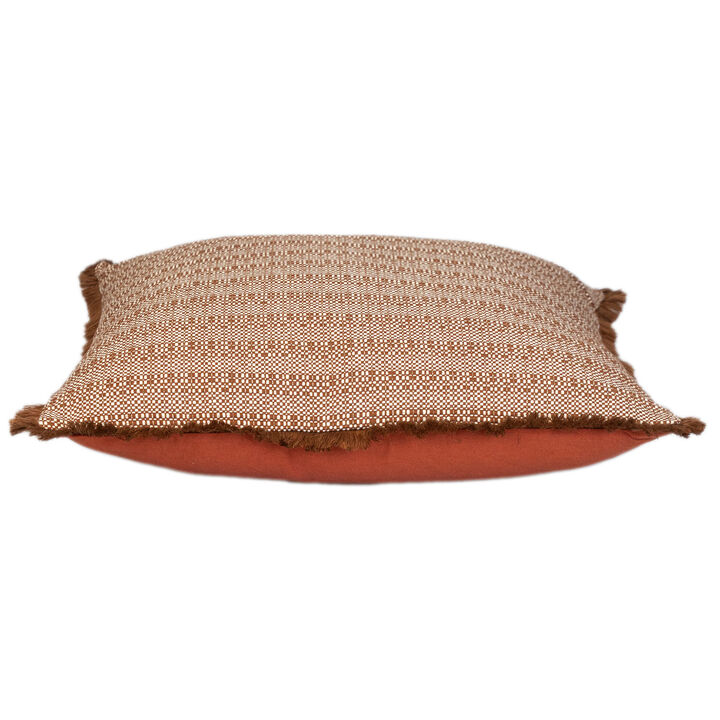 HomeRoots 24" Brown and White Striped Cotton Throw Pillow With Fringe