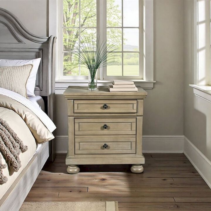 Gray Wood Nightstand with Drawers &ndash; Classic 3 Drawer Bedroom Side Table