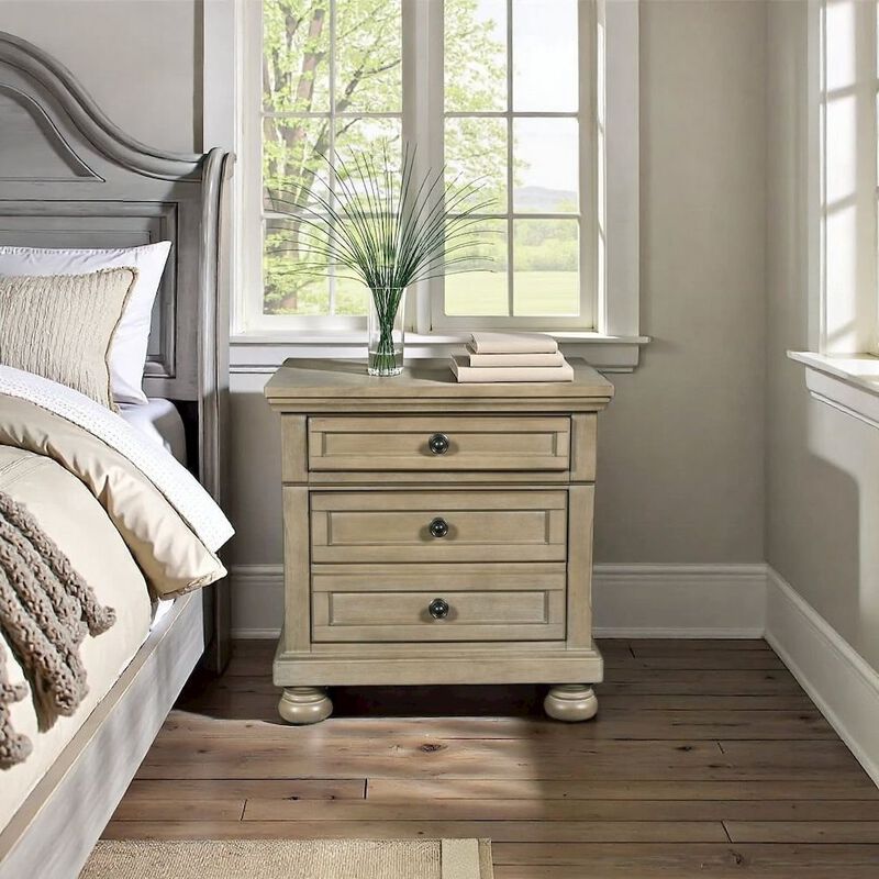 Gray Wood Nightstand with Drawers &ndash; Classic 3 Drawer Bedroom Side Table image number 1