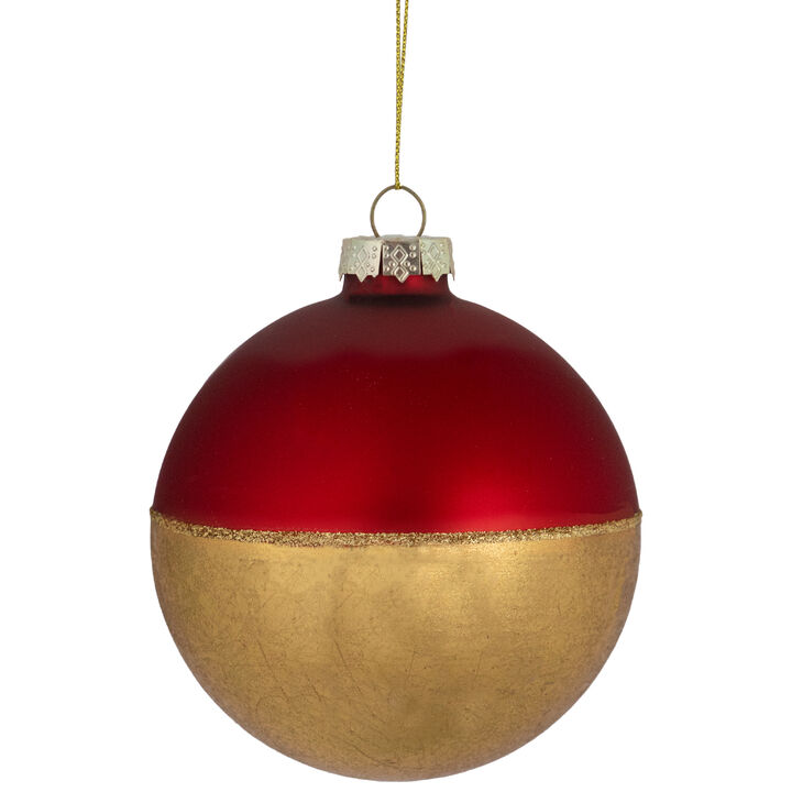 3.5" Red and Gold Glass Ball Christmas Ornament