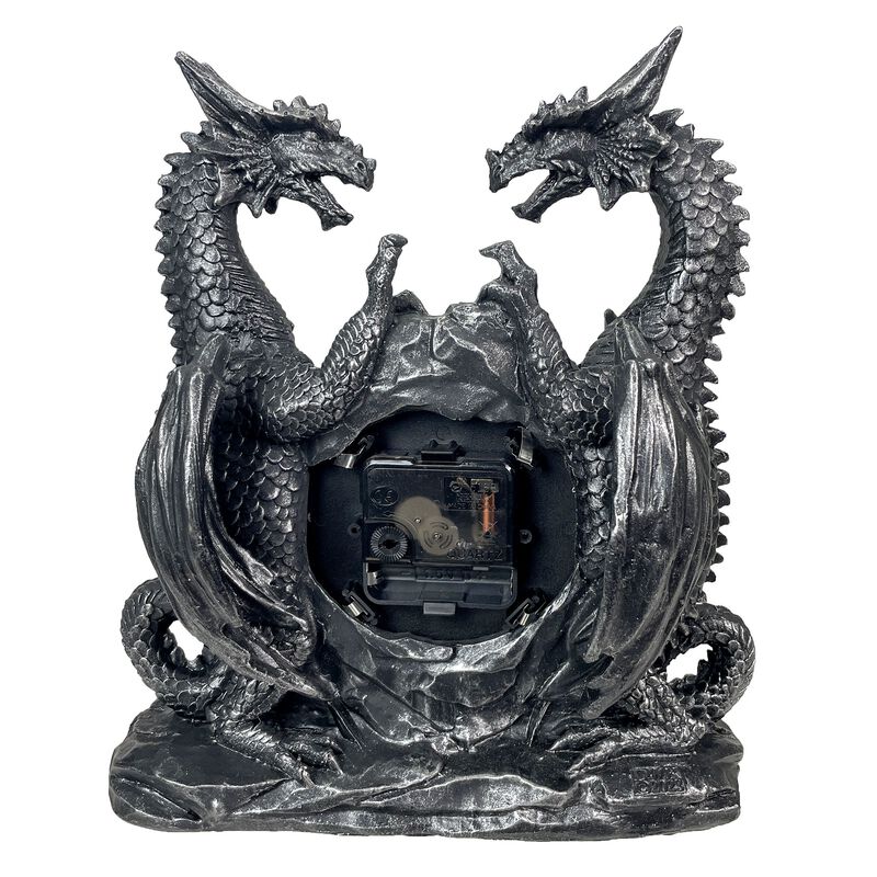 Twin Evil Dragons Antiqued Mantel Clock Table Desk image number 4