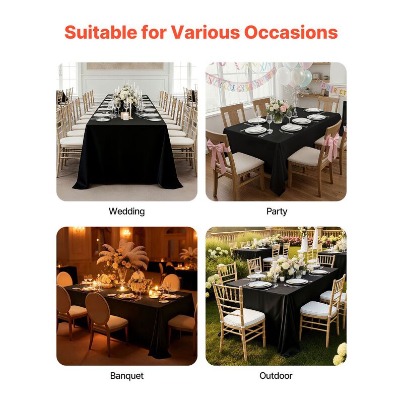 6 Pack Rectangle Tablecloths, Reusable Wrinkle-Resistant Polyester Table Covers for Weddings & Parties-Black image number 3