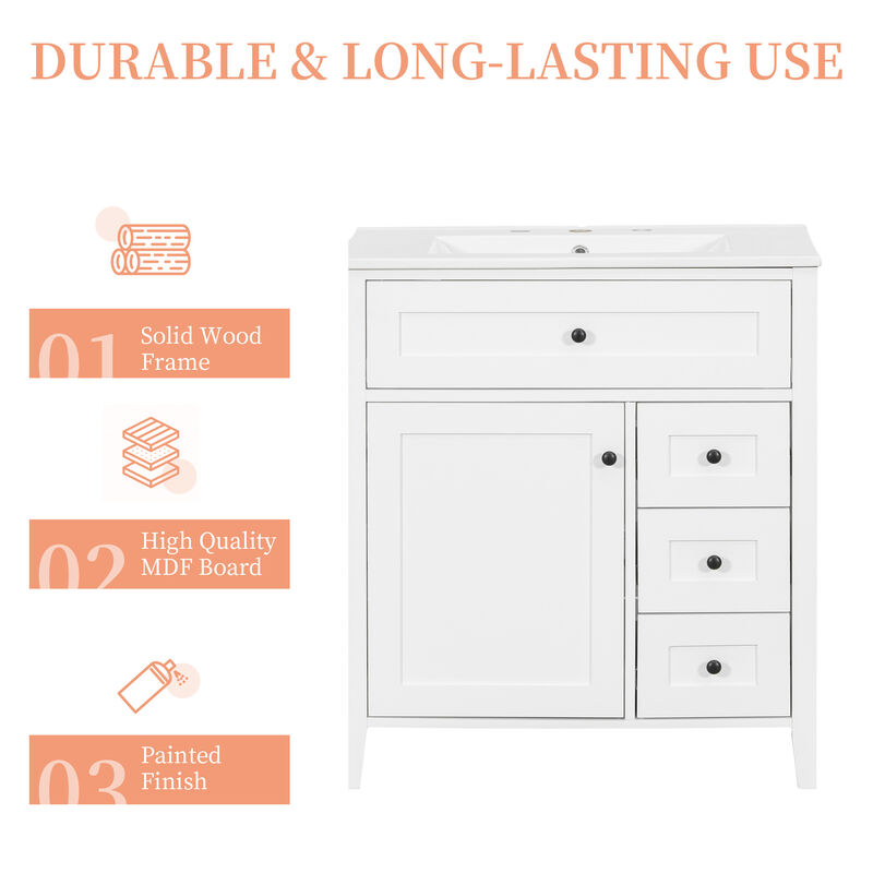 Merax Bathroom Storage Vanity with Left Adjustable Shelving Cabinet & 3 Right Smooth-Glide Drawers image number 8