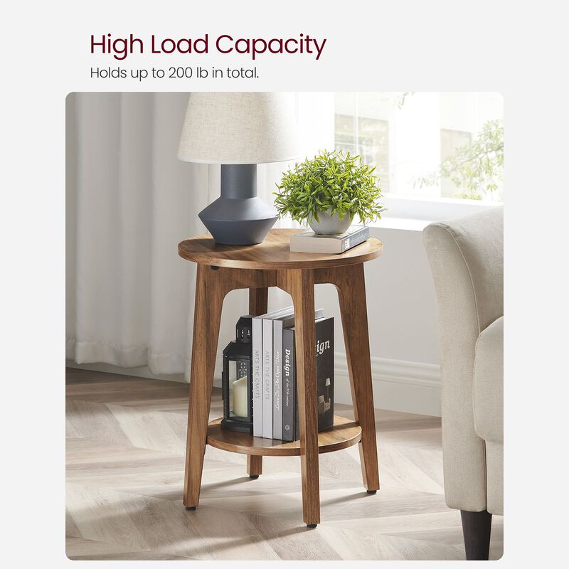 Minimalist Round End Table – Small Table with Lower Shelf for Sofa Side or Bedside Storage Needs