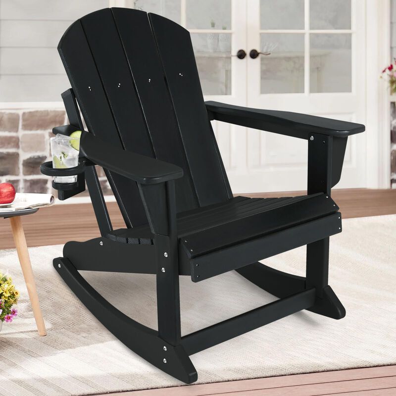 ABCPATIO Plastic Adirondack Chair - Rocking Adirondack Chairs with Cup Holder, Weather Resistant Seating for Patio, Porch, Deck,