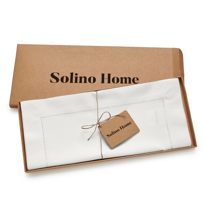 Solino Home Cotton Linen Hemstitch Table Runner &ndash; Handcrafted, Machine Washable, Perfect for Holiday and Everyday Dining
