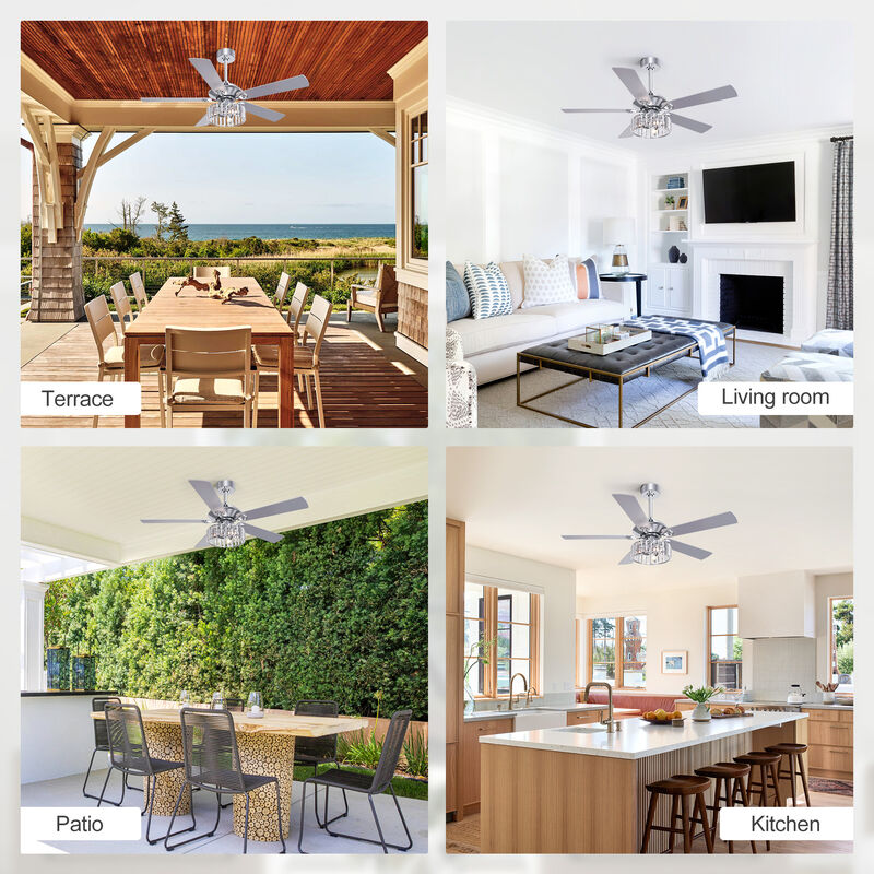 Breezary 52" Ceiling Fan with Light, 5 Blade,3 Light E12 need ,6 Speed, Quiet Downrod Mount, Remote Control image number 5