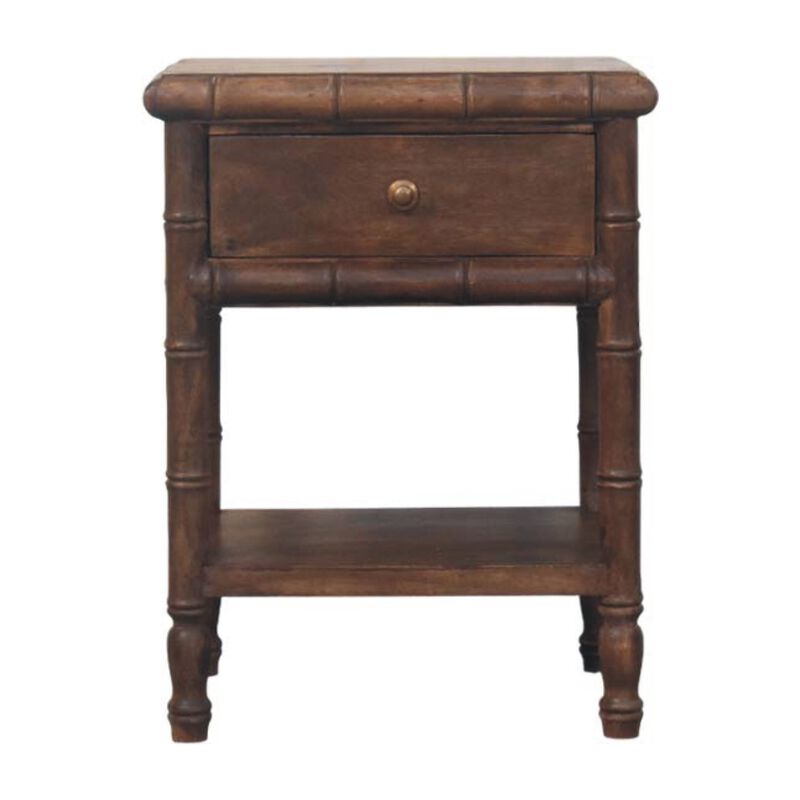 Artisan FurnitureSolid Wood Bamboo Carved Bedside Table,Brown,1-Drawer,1-Shelf