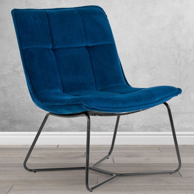 Glamour Home Aurele Blue Velvet Fabric Armless Accent Chair with Black Metal Legs