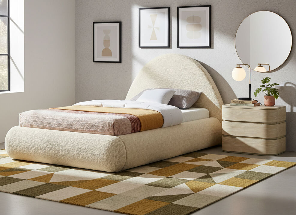Meridian Furniture Rudy Beige Teddy Fabric Twin Bed