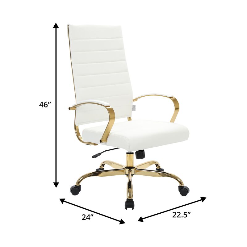 LeisureMod Benmar High-Back Leather Office Chair with Swivel, Tilt, Adjustable Height, Ergonomic Design for Home Office, Study, or Workspace