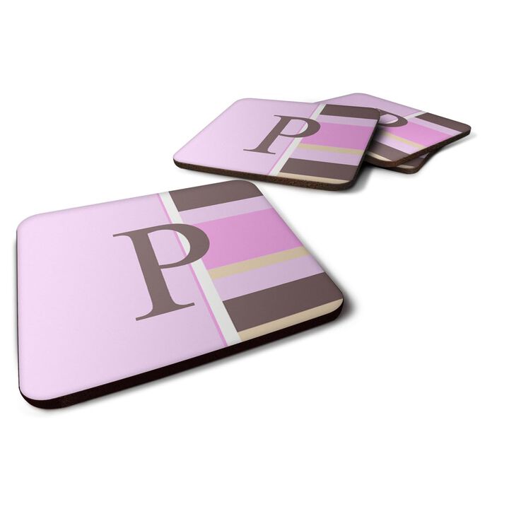 Caroline's Treasures CJ1005-PFC Monogram-Pink Stripes Foam Coasters (Set of 4), Initial Letter P, 3.5 H x 3.5 W, Multicolor
