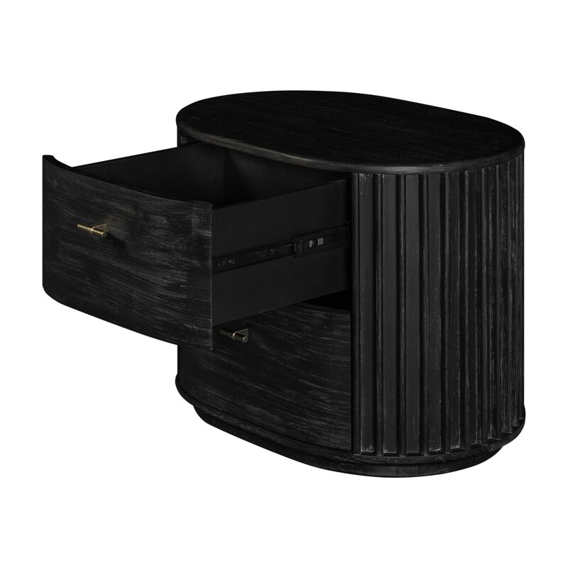 Fely Nightstand, 2 Drawers, Gold Metal Handles, Black Acacia Veneer image number 1