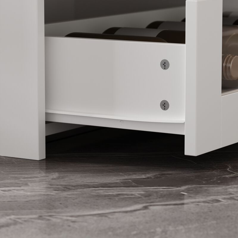 FUFU&GAGA White 14-Drawer Kitchen Island with Wooden Shelf, P2 MDF Construction, and Tempered Glass, (47.2"W x 23.6"D x 31.5"H), White