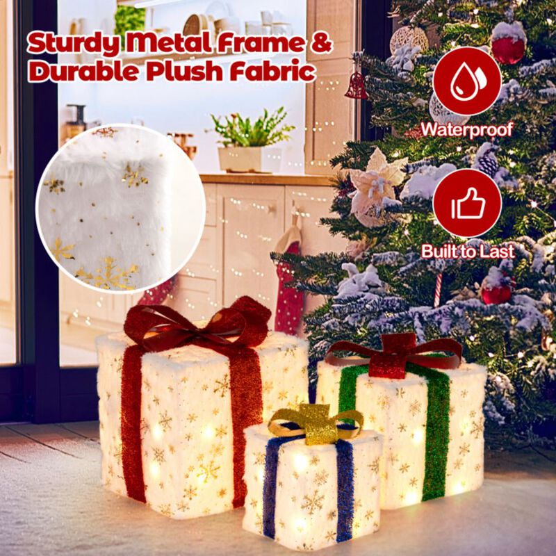 Set of 3 Christmas Lighted Gift Boxes with 48 Bright Warm Lights image number 3