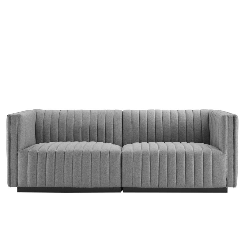 Modway Conjure Channel Tufted Fabric Upholstered Loveseat in Black Light Gray image number 7