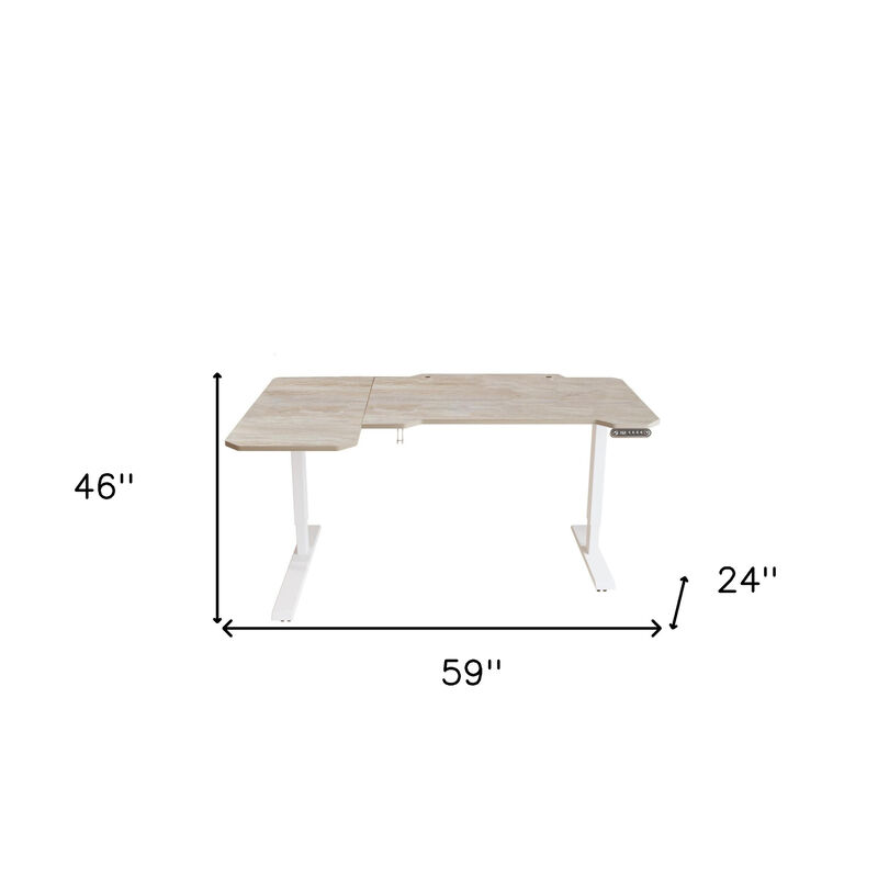 HomeRoots 59" Adjustable Light Khaki and White L Shape Standing Desk image number 4