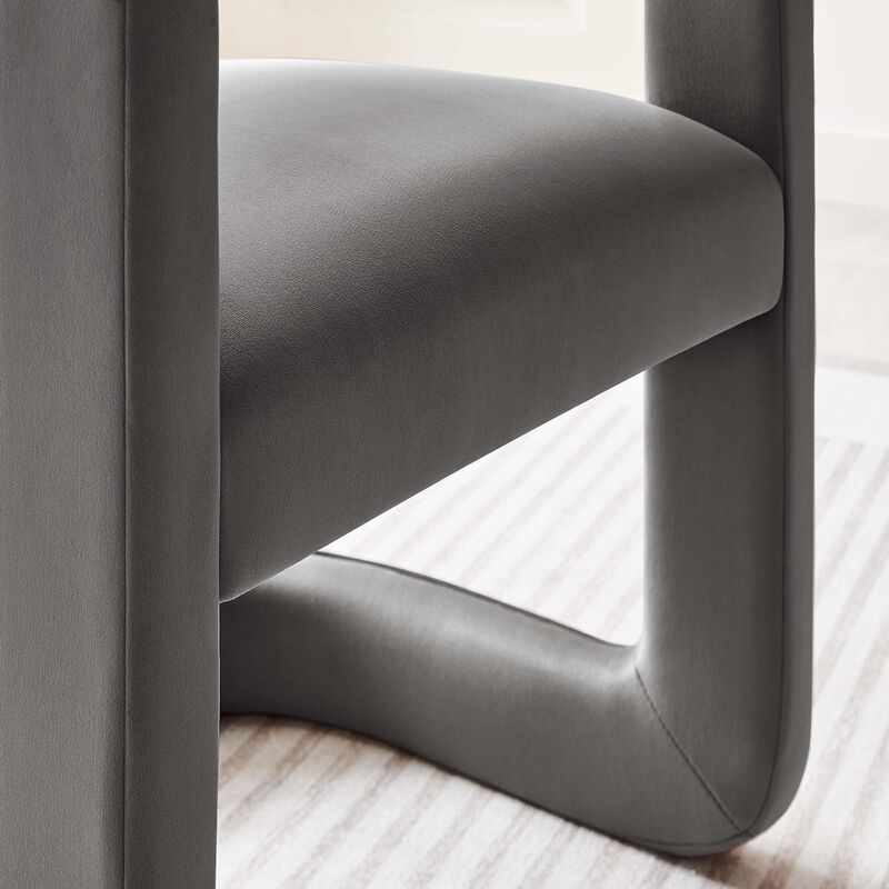 Modway Winslow Stain-Resistant Performance Velvet Dining Chair in Storm Gray - Open Back Barrel Armchair - Upholstered Dining Chair - Cozy Reading Chair or Velvet Vanity Chair image number 5