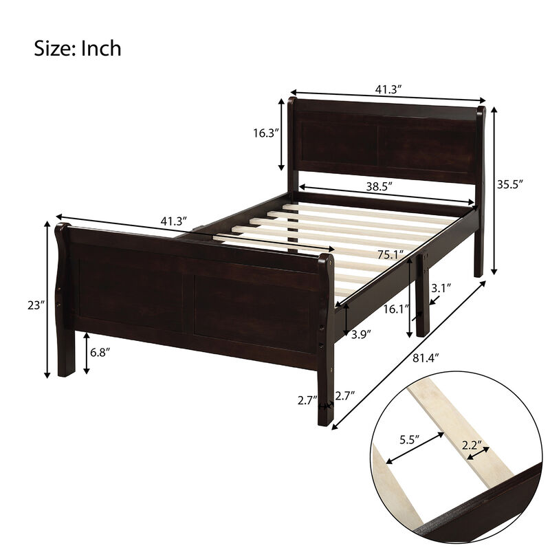 Whisen Wood Platform Bed Frame with Sleigh Design, Headboard, Footboard, and Sturdy Slat Support