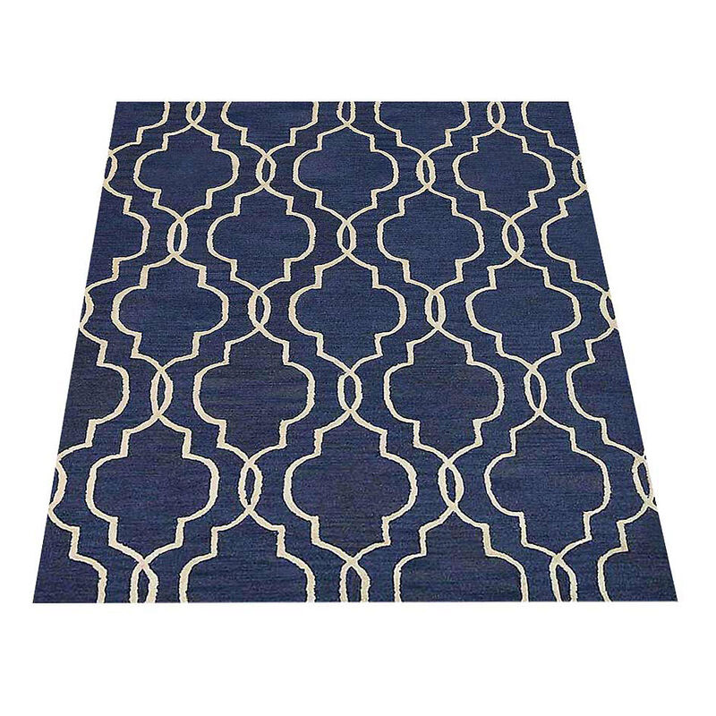 RUGSOTIC CARPETS HAND TUFTED WOOL ECO-FRIENDLY AREA RUGS  - 8'x10', Rectangle Shape, Blue & Beige, Geometric Modern Design, High Pile Handmade Area Rugs for Living Room, Bed Room (K09014)