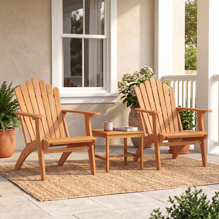 Outdoor Natural Adirondack Chair Set of 2 with Side Table for Garden Deck