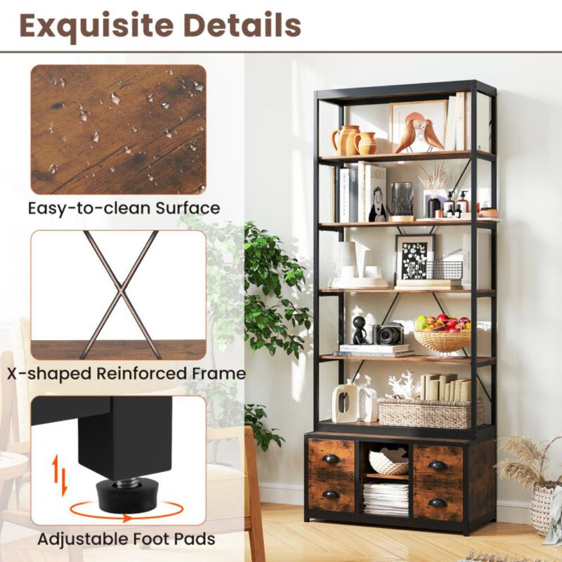 Hivvago 8-tier Bookshelf with 4 Fabric Drawers  and Heavy-duty Metal Frame